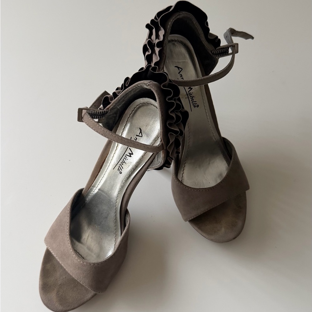 Anne Michelle Taupe Ruffle Heels